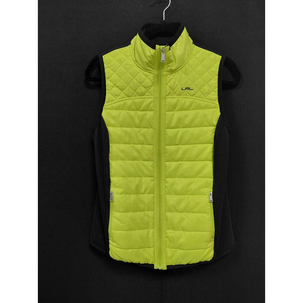 LRL Quilted Puffer Vest Green Solid Sleeveless Women See measurements